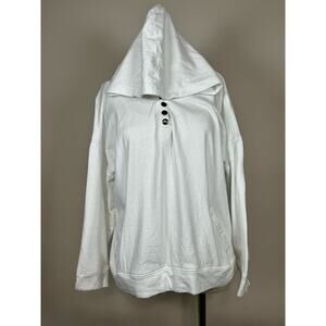 French Laundry Pockets 1/4 Quarter Zip Button Snap Hooded Sweater Women’s Size L